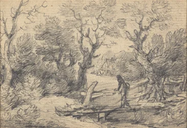 Paesaggio con figura su un ponte pedonale