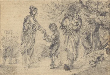 Paesaggio con due donne e un bambino