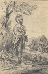 Figura femminile in piedi in un paesaggio