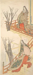 Due dame di corte ammirano i ciliegi, ca. 1820