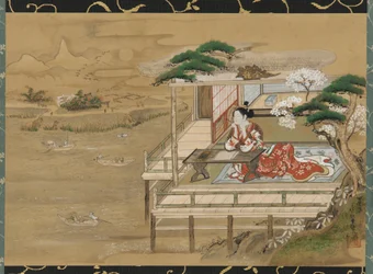 Murasaki Shikibu che compone il Racconto di Genji a Ishiyamadera
