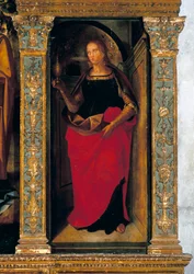 Polittico con la Natività con pannelli laterali raffiguranti i Santi Pietro, Paolo, Clemente e Maddalena (dettaglio di Maria Maddalena)
