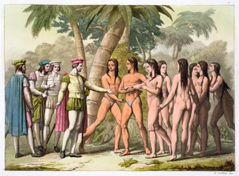 Cristoforo Colombo con Hernando Cortes che riceve una ragazza nativa americana come dono, c. 1820-1839