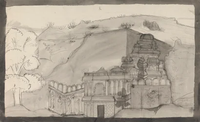 Interno di un tempio della grotta di Ellora