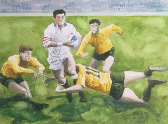 Partita di rugby: Inghilterra contro Australia nella finale della Coppa del Mondo, 1991, Will Carling placcato