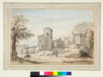 Paesaggio con rovine e un tempio