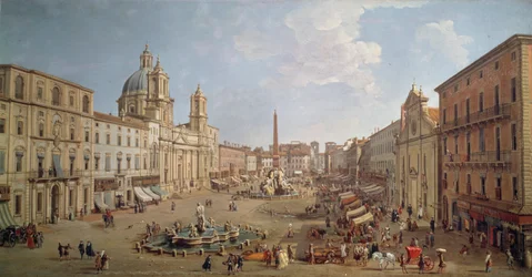Veduta di Piazza Navona, dipinto di Gaspar van Wittel o Gaspare Vanvitelli (1652 o 1653-1736), olio su tela, Italia