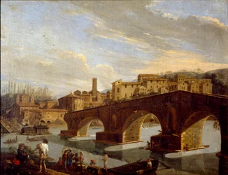 Veduta del Tevere al livello del ponte rotto a Roma