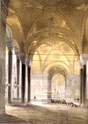 Haghia Sophia, tavola 7: ingresso alla navata, inciso da Louis Haghe, pubblicato 1852