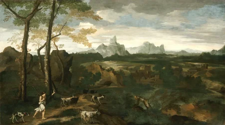 Paesaggio con pastore e capre
