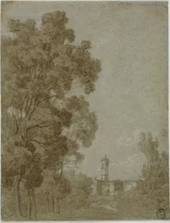 Paesaggio romano con vista sulla chiesa