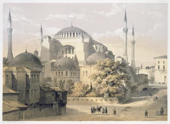 Haghia Sophia, tavola 19: vista esterna della moschea, inciso da Louis Haghe (1806-85) pubblicato 1852