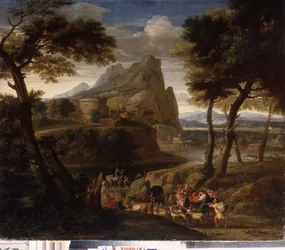 Paesaggio con gruppo di viaggiatori