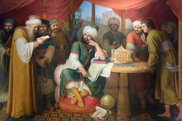 Harun al-Rashid nella sua tenda con i saggi dell