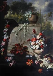Natura morta di fiori in vasi ornamentali