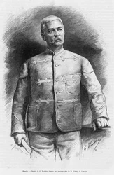 Ritratto di Henry Morton Stanley (nato John Rowlands 1841-1904) giornalista ed esploratore. Incisione di G.Vuillier, per illustrare il racconto Nelle tenebre dell