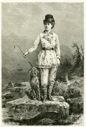 Ritratto di Madame Marie De Ujfalvy-Bourdon, in abito da viaggio, con il suo cane, sposata con l