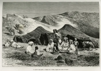 La nezla (parente) della mia guida. Incisione di G. Vuillier per illustrare il Sahara algerino di V. Largeau, 1874-1878, pubblicata in Le Tour du monde sotto la direzione di Édouard Charton (1807-1890)