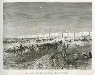 Le mura di Meshed Ali (Ali Ibn Abi Talib, morto nel 661, cugino, discepolo e genero di Maometto (570-632)) si trovano nella moschea di Najaf (Iraq) e i pellegrini si riuniscono per celebrare il primo e padre di tutti gli imam. Incisione di G. Vuillier, per