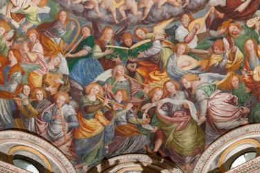 Assunzione della Beata Vergine, conosciuta come "Il coro degli angeli che suonano musica", Cupola del transetto, dal 1534 (dettaglio)