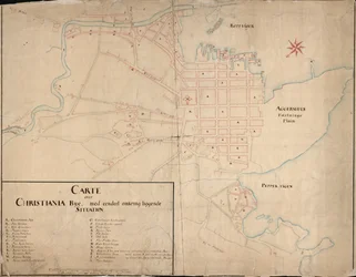Mappa dalla collezione di mappe della Biblioteca Nazionale. La mappa è stata pubblicata a mano (1649) e mostra Christiania