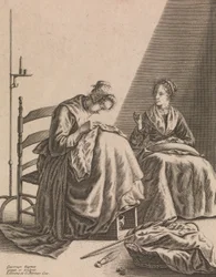 Due donne che cuciono, Tavola 1 da Cinque occupazioni femminili