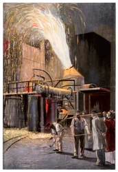 Decarburazione della ghisa in un convertitore Bessemer, 1900