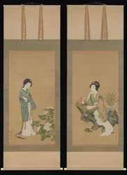 Yanji con orchidee e Yang Guifei con peonie