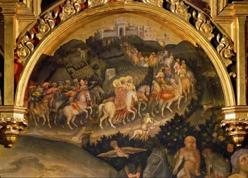 Il viaggio dei tre Magi (tempera su tavola)