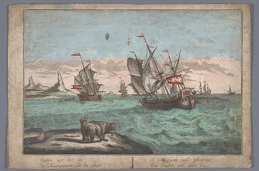 Vista delle navi che navigano sul mare ghiacciato