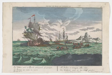 Veduta della caccia alla balena verso le navi