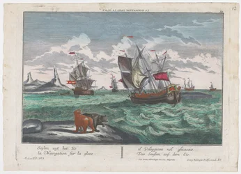 Veduta delle navi che navigano sul mare ghiacciato (Caccia alla balena in Groenlandia)
