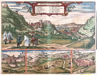 Alhambra - Montagne delle grotte di Masmoros - Granada, Spagna - in "Civitates Orbis Terrarum" di Georg Braun, Colonia 1617