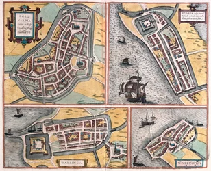 Bolsward, Stavoren, Harlingen e Hindelopen, Paesi Bassi - in "Civitates Orbis Terrarum" di Georg Braun, Colonia 1617