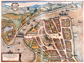 Eckernforde, Germania - in "Civitates Orbis Terrarum" di Georg Braun, Colonia 1617