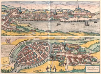 Flensburg - Itzehoe, Germania - in "Civitates Orbis Terrarum" di Georg Braun, Colonia 1617