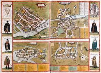 Galway, Dublino, Limerick e Cork, Inghilterra - in "Civitates Orbis Terrarum" di Georg Braun, Colonia, 1617.