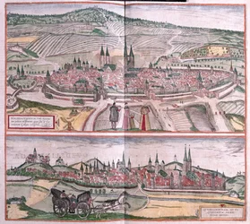 Halberstadt e Quedlinburg, Germania - in "Civitates Orbis Terrarum" di Georg Braun, Colonia 1617