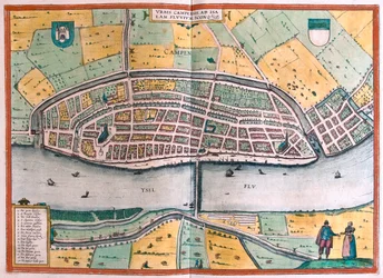 Kampen e il fiume Ysel, Paesi Bassi - in "Civitates Orbis Terrarum" di Georg Braun, Colonia 1617