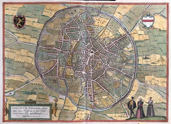 Lovanio, Belgio, in "Civitates Orbis Terrarum" di Georg Braun, Colonia, 1617.