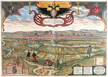 Ratisbona ( Imperatore Rodolfo II ), Germania - in "Civitates Orbis Terrarum" di Georg Braun, Colonia 1617
