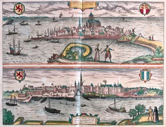 Rotterdam e Gouda, Paesi Bassi - in "Civitates Orbis Terrarum" di Georg Braun, Colonia 1617