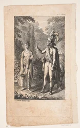 Illustrazione con signore e signora in un paesaggio