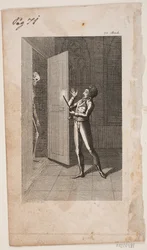 Illustrazione con giovane uomo e scheletro