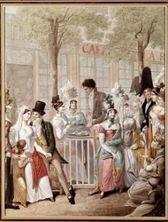 La terrazza del caffè de la Rotonde a Parigi nel 1814. Litografia di George Emanuel Opitz (1775-1841). Parigi, Museo Carnavalet