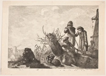Tre contadini in un paesaggio