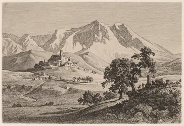 Veduta di Albe e Monte Velino negli Abruzzi