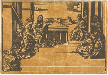 Marta e Maddalena che salgono i gradini del tempio