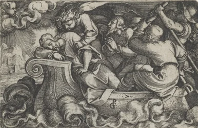 Cristo che dorme durante la tempesta sul lago di Tiberiade, dalla Storia di Cristo, 1534-35