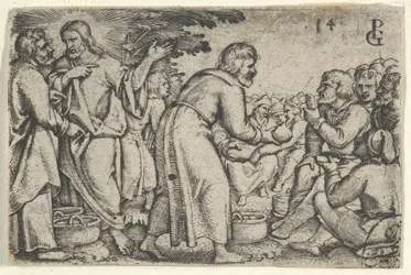 Il miracolo dei pani e dei pesci, dalla Storia di Cristo, 1534-35